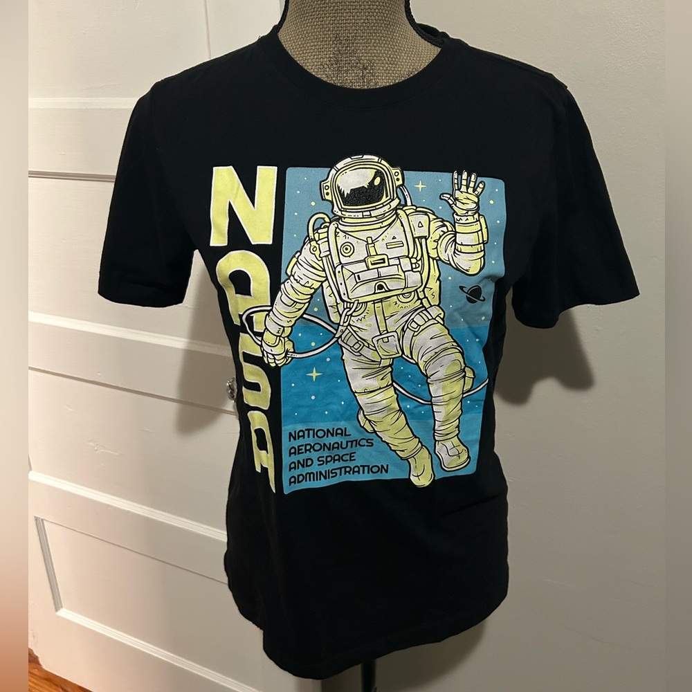 NASA Engine Black Space Astronaut Graphic Tee